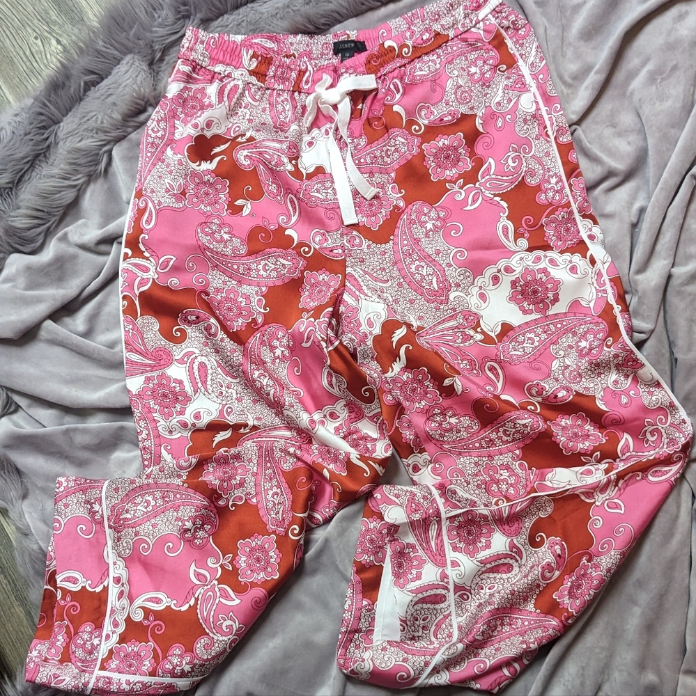 NWT J. Crew Relaxed Pant In Vintage Paisley Piping Wide Leg - Size 10
